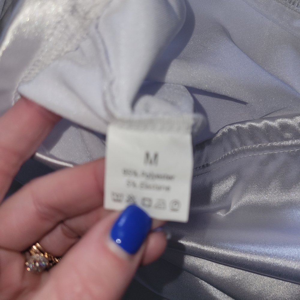 White Satin Two Piece Skirt Set Cropped Tie Jacket Bachelorette Party Bride Vibe - Picture 4 of 6